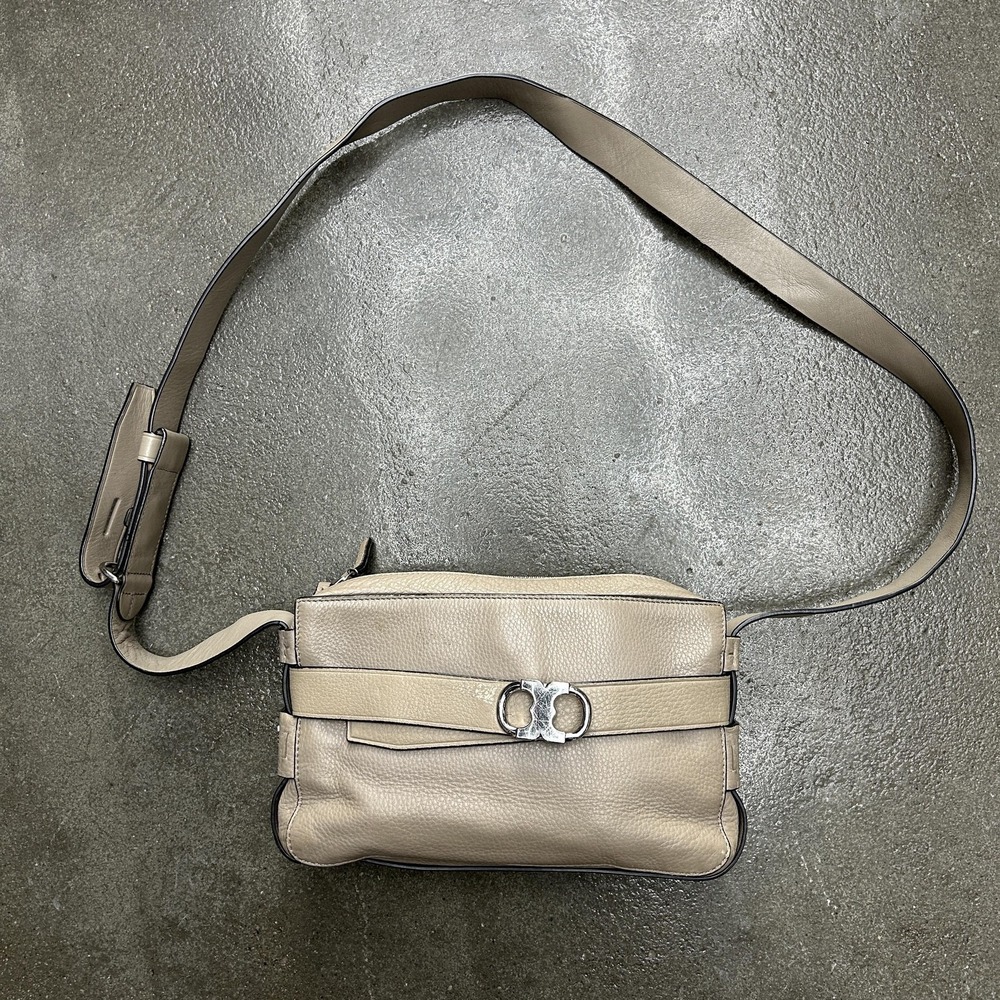 Tory Burch Shoulder Gemini Link‎ Belted Taupe Leather Crossbody Shoulder Bag